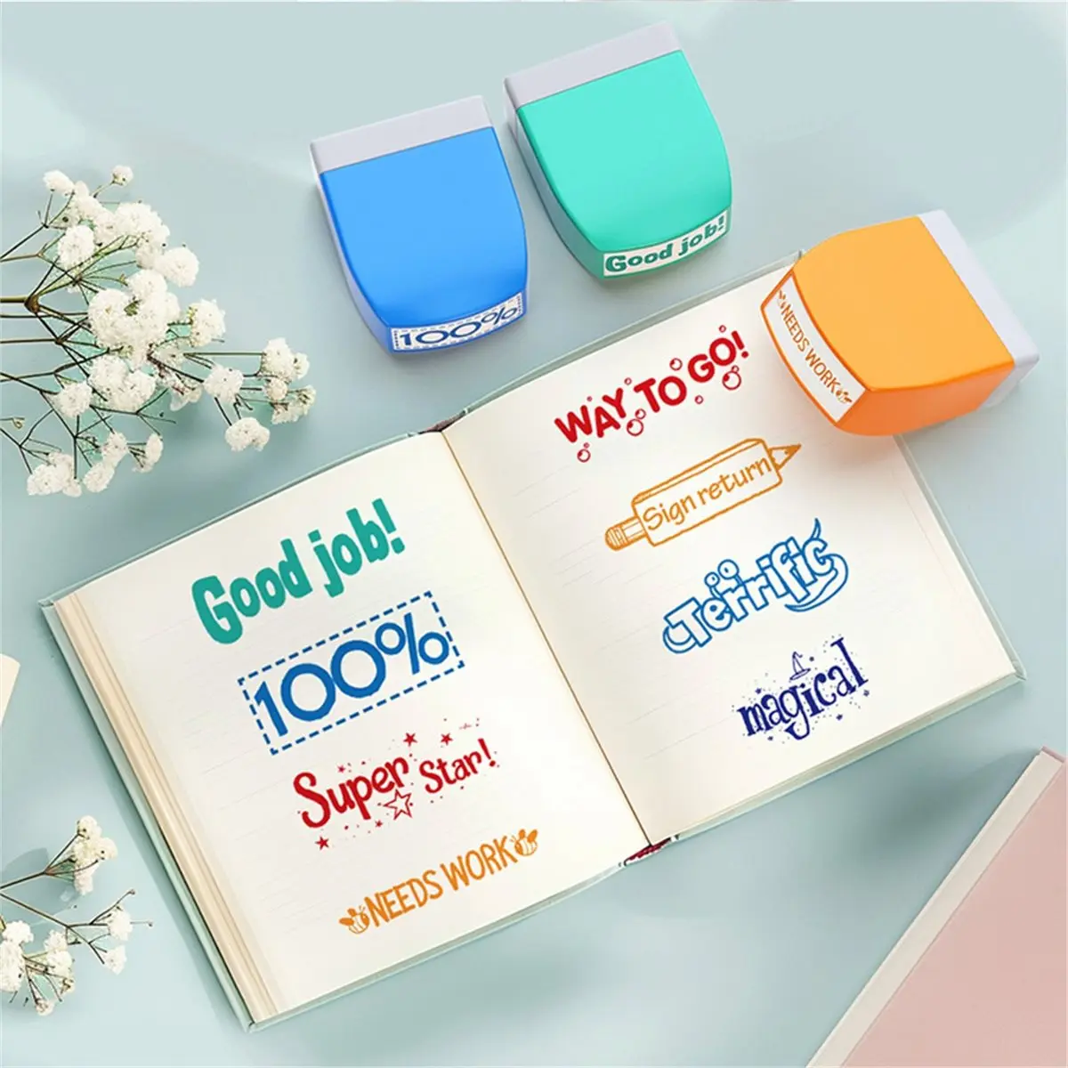 1 Set English Encouragement Seal 12pcs Teacher Comments Seal Encouragement Praise Teacher Correcting Positive Feedback
