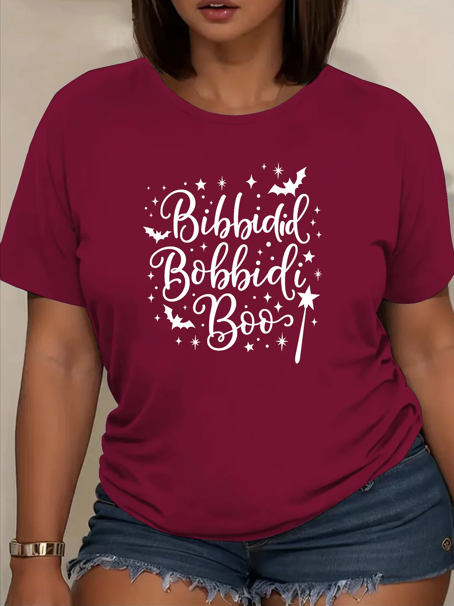 

«Bibbidi Bobbidi Boo!» Футболка с рисунком — женская повседневная черная футболка с короткими рукавами и круглым вырезом на Хэллоуин, рубашки на Хэллоуин
