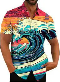 

2025 Fashion Trendy fashion artwork men's casual pattern short sleeved shirt comfortable short sleeved travel shirt