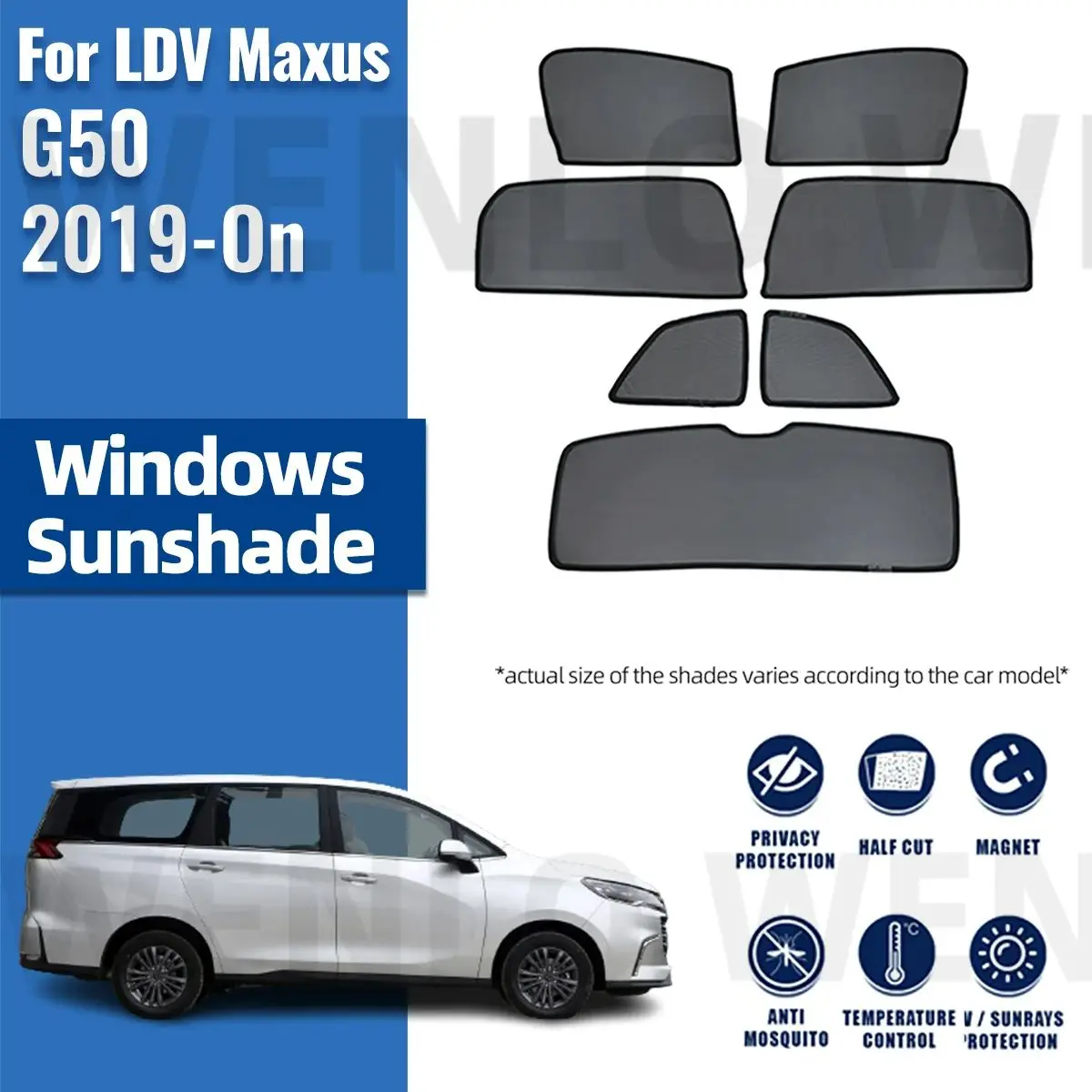 

For LDV Maxus G50 2019 2020 2021 2022 2023 Magnetic Car Sunshade Front Windshield Frame Curtain Rear Side Window Sun Shade Visor