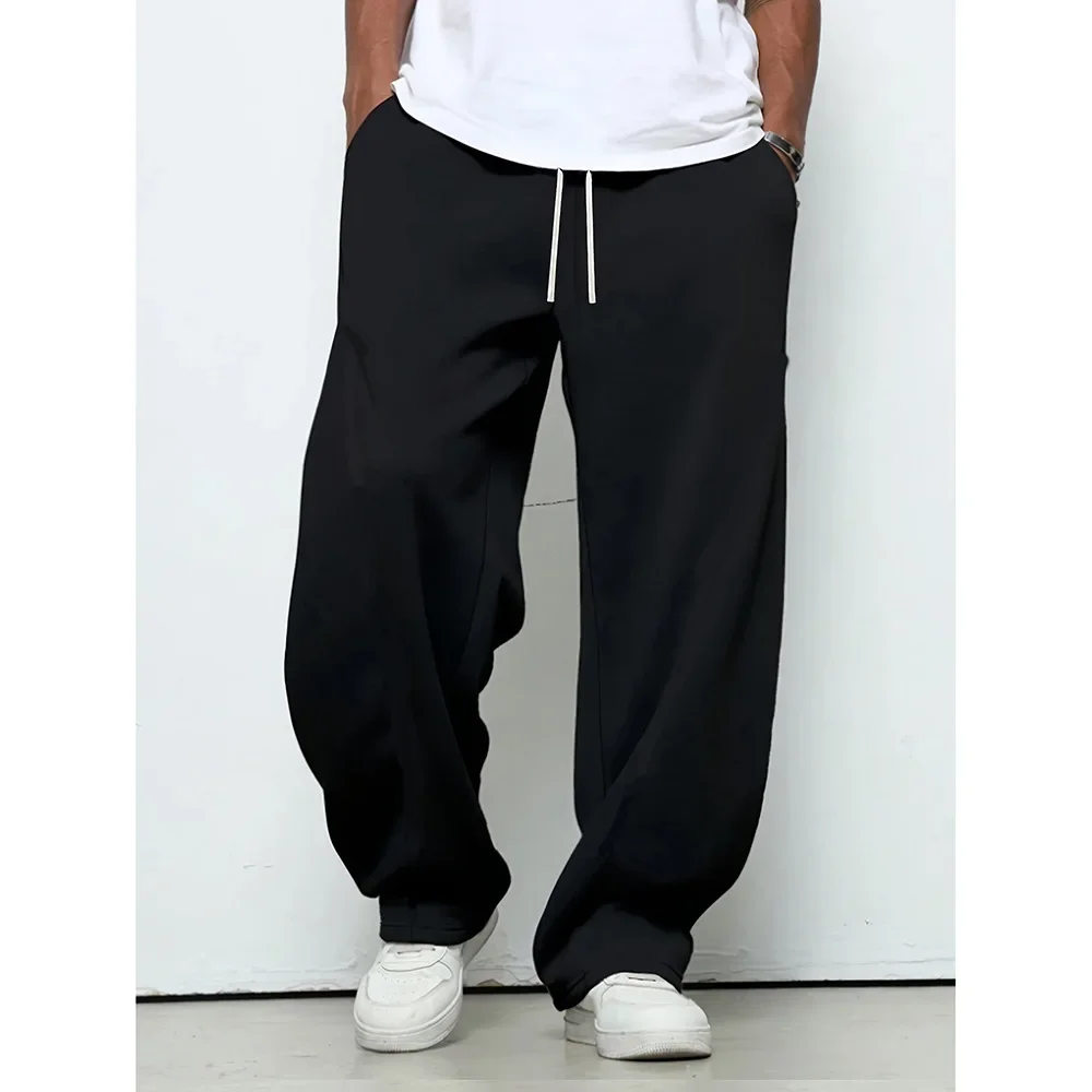 New Fashion Spring Autumn Men's Solid Color Casual Long Pants Drawstring Waist Comfortable Simple All Match Loose Daily Trousers
