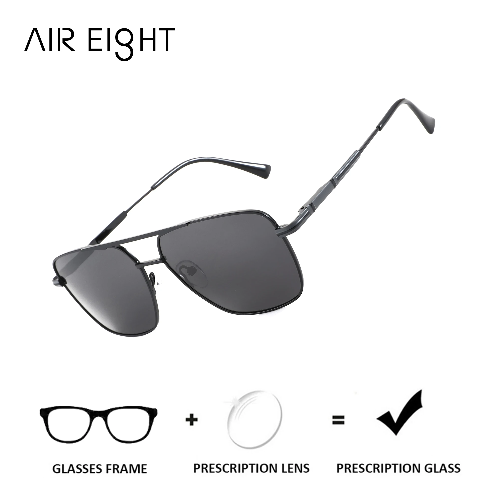 AIREIGHT L Size Men's Metal Pilot Myopia Polarized Prescription Sunglasses UV400  Optical Sun Glasses For Driving