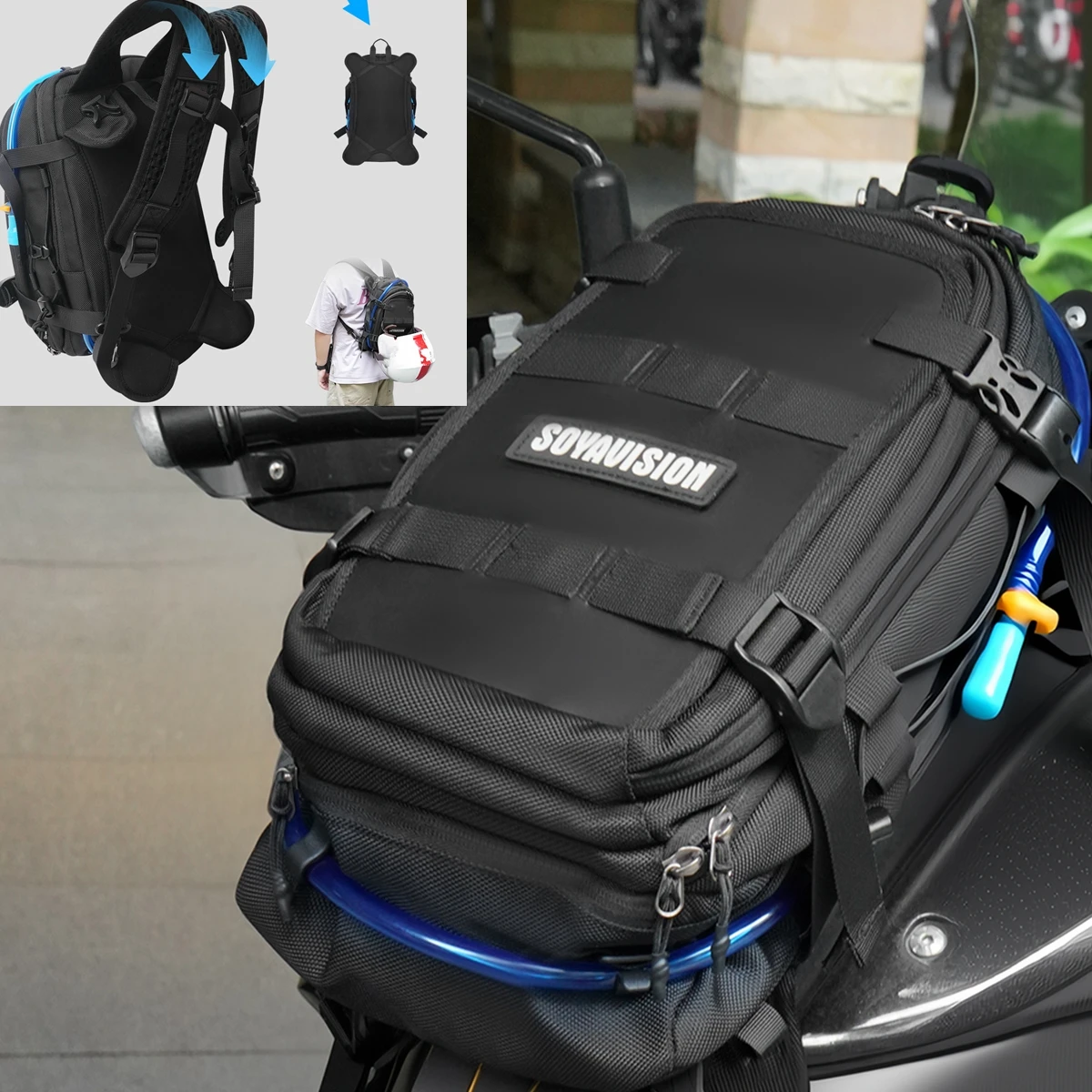 Waterproof Motorcycle Tank Bag With 1.5L Water Bag Motorcycle Backpack With Rain Cover MOLLE System Multi-compartment Luggage