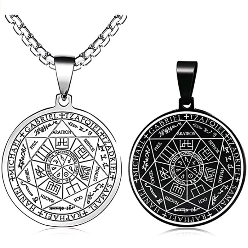 Seal of The 7 Archangels Necklace Stainless Steel Six-Pointed Star Seven Archangel Pendant Mens Spiritual Protect Jewelry