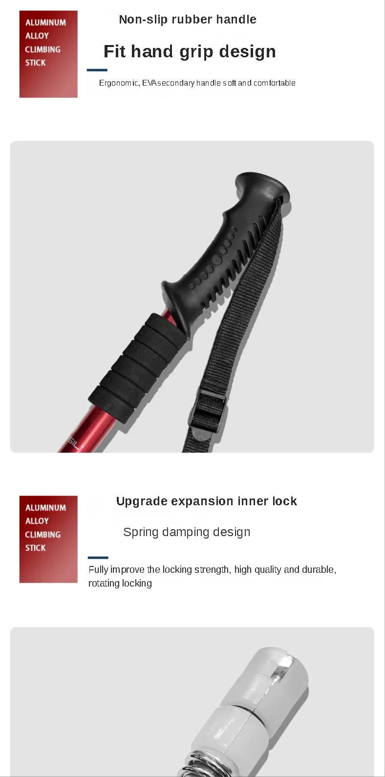 2PCS Einstellbare Ultraleicht Trekkingstöcke Aluminium Legierung Spazierstock Trail Running Wandern Alpenstock Klapp 135cm Tourismus – Detail 6