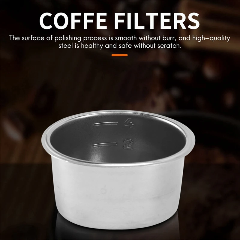 2 Packs of 51mm 2/4 Cup Filters, Bottomless Portafilter Replacement Filter Basket for Coffee, for Delonghi EC680 EC685