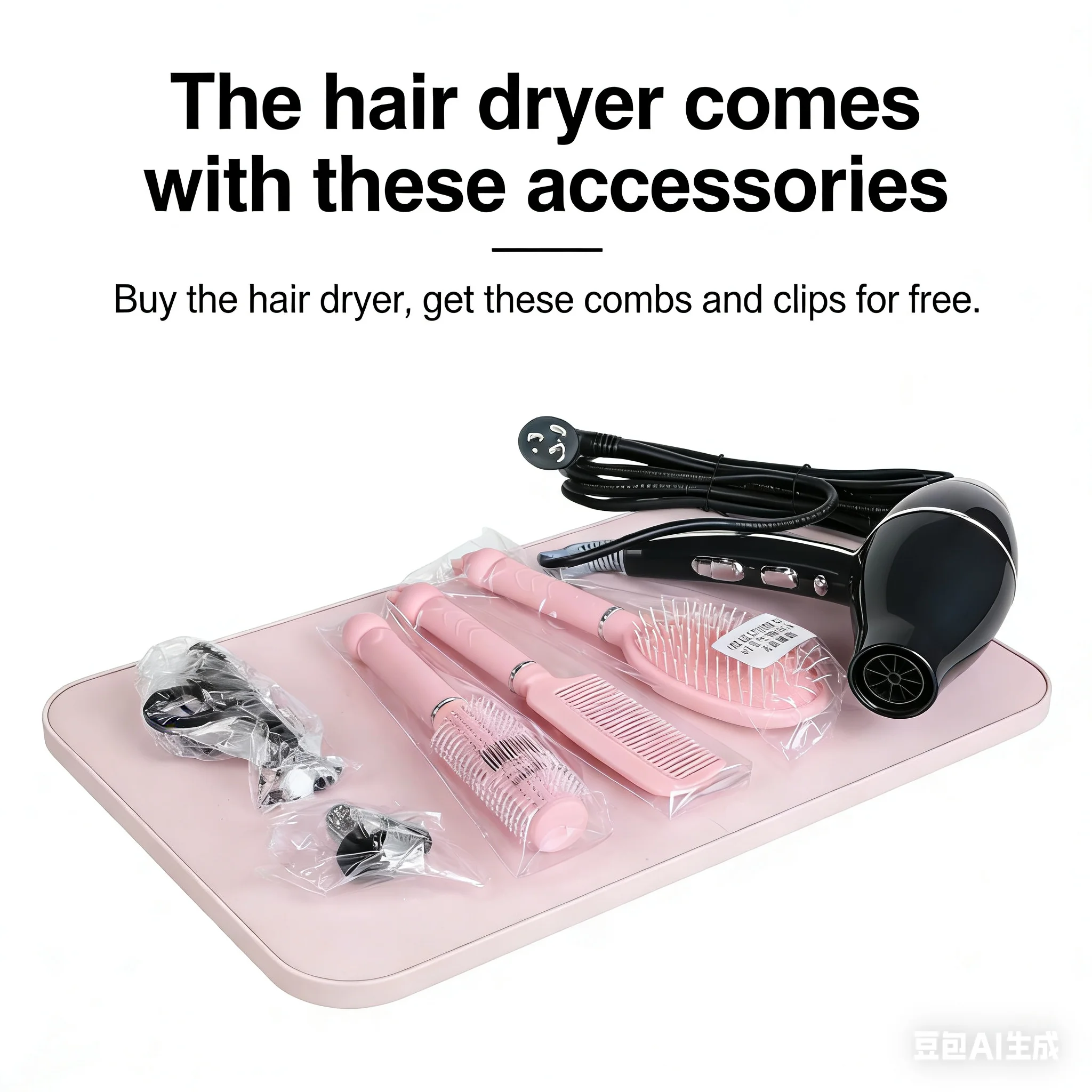 Hair salon tools and accessories, hair dryer, comb, hair clips, for household use, ideal for practicing hairstyling.