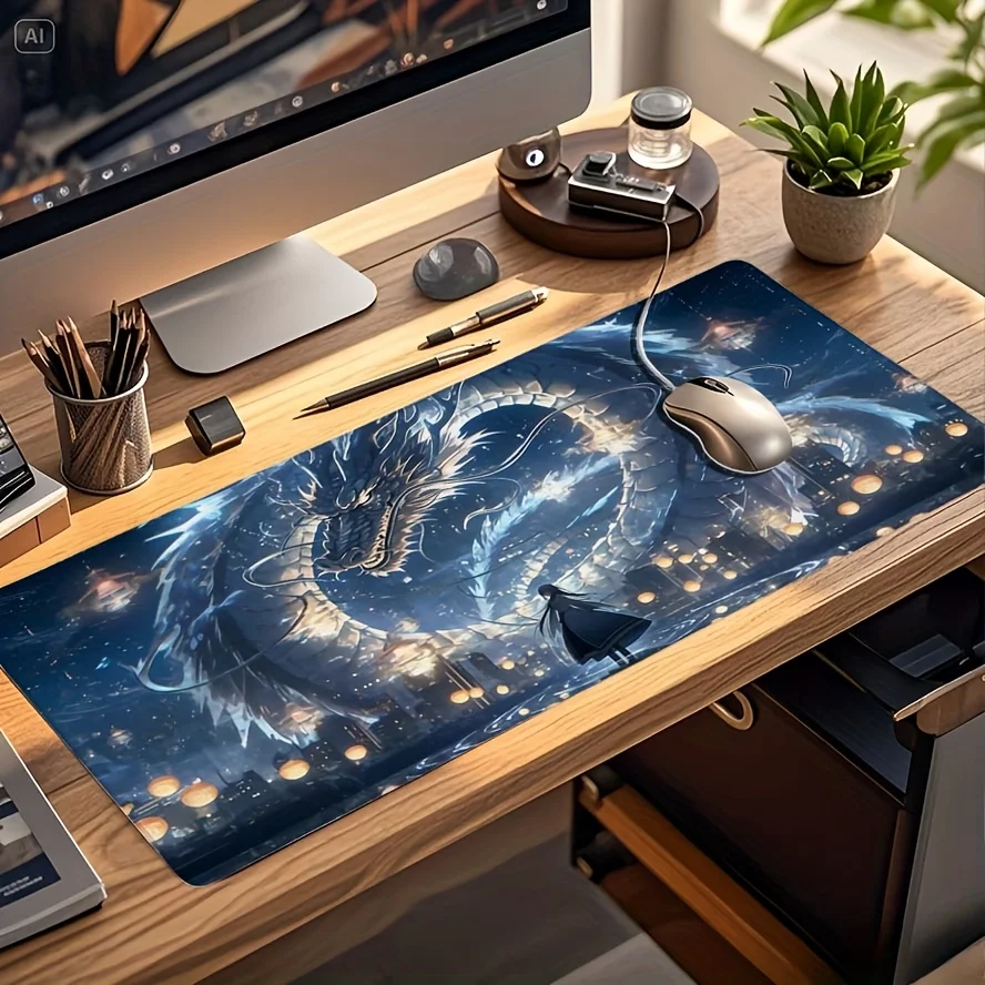 Mystical Blue Dragon Extended Gaming Mouse Pad Non-Slip Rubber Mat for Office and E-Sports