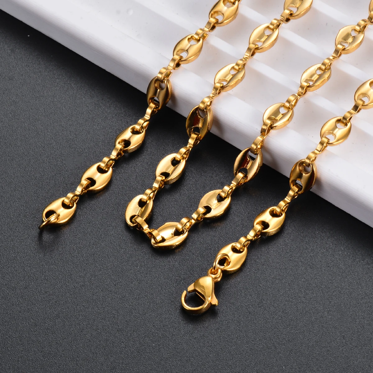 1 Piece 5MM Stainless Steel Coffee Bean Hip Hop Chains Pig Nose Punk Necklaces Men women's jewelry