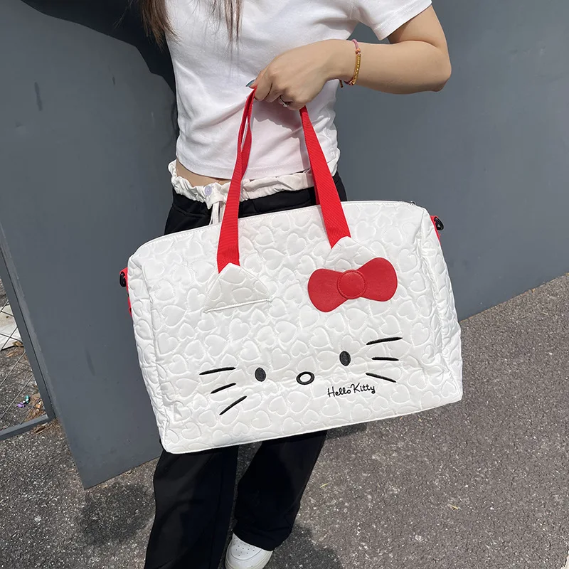 New Hello Kitty Cartoon Cute Single Shoulder Bags borsa da Fitness con cerniera portatile di grande capacità Y2k da donna, borsa da viaggio a