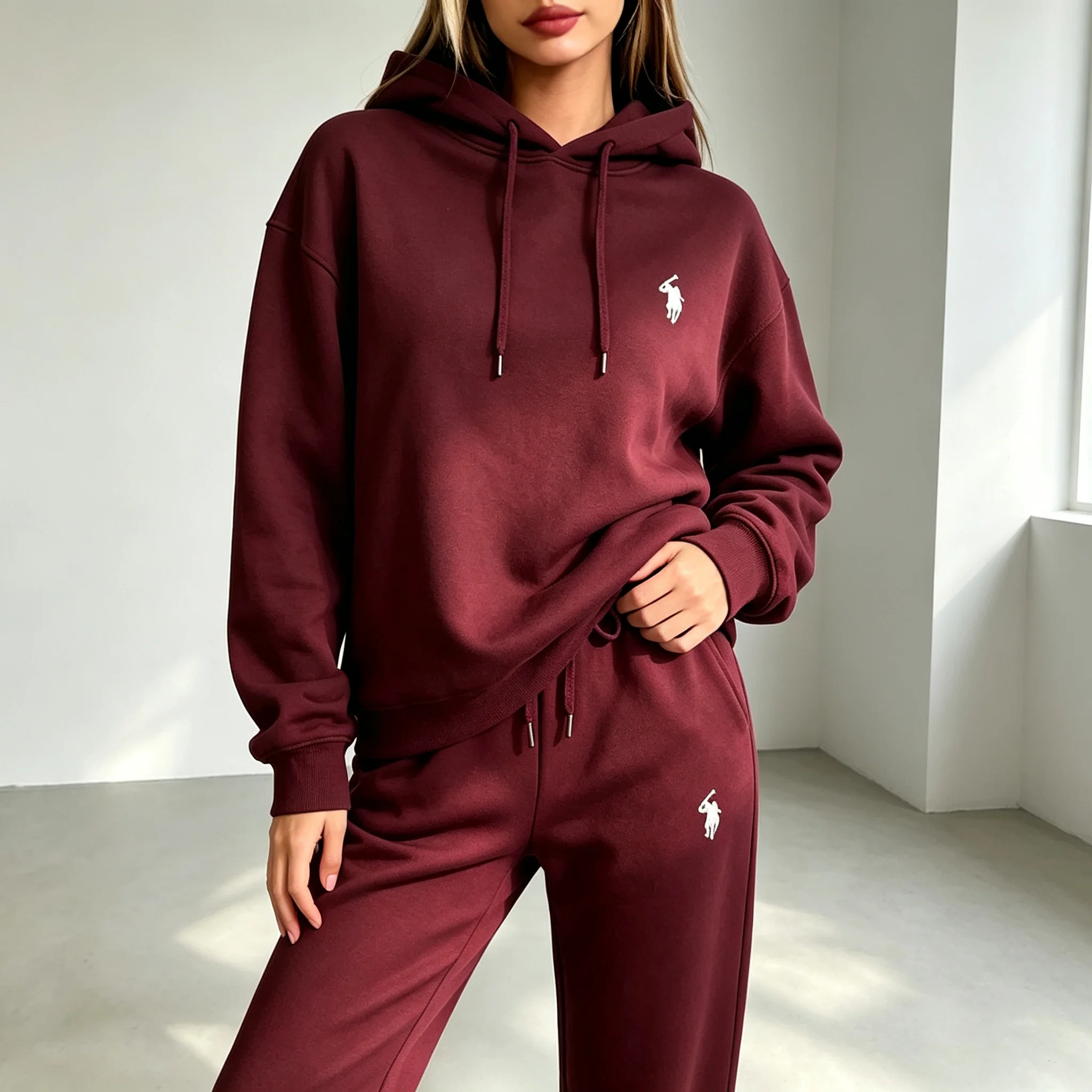 Women's Tracksuit 2 Piece Set Fall Winter Casual Hoodie and Jogger Pants Horse Embroidery Long Sleeve Matching Sportswear - view 5