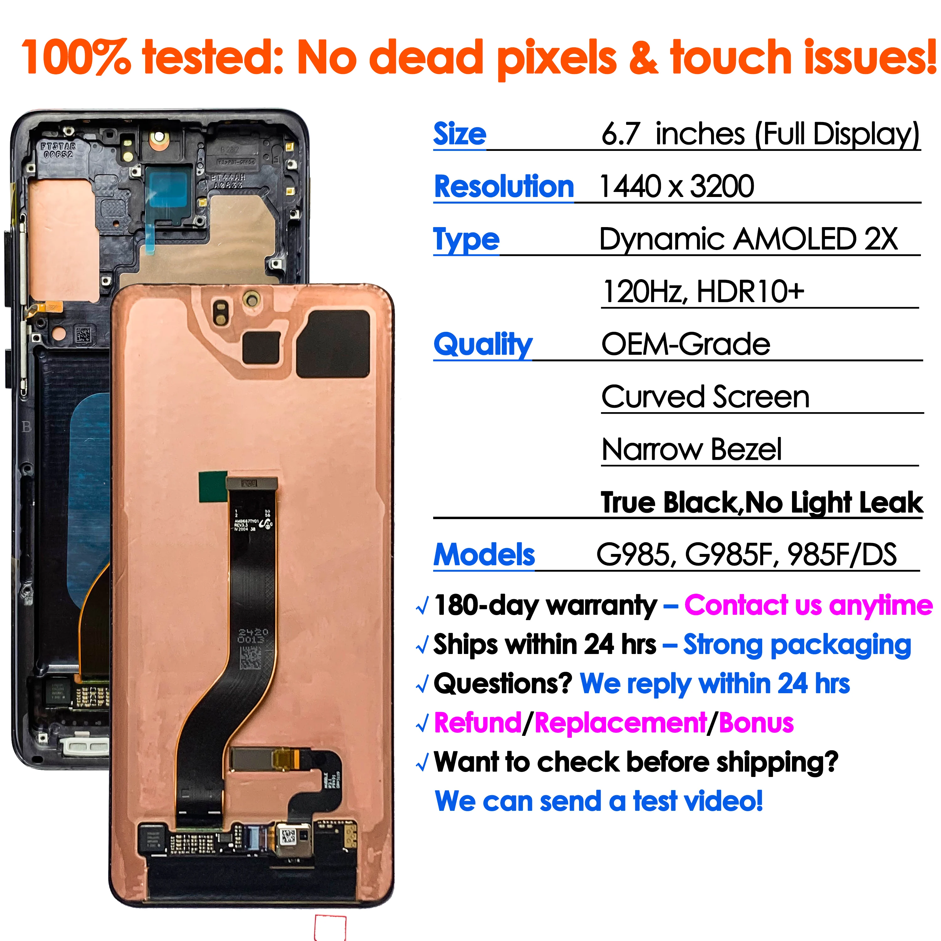 삼성 갤럭시 S20 플러스 S20 + 디스플레이 곡선 스크린 교체 G985F LCD 터치 디지타이저 어셈블리 수리 용 OEM 동적 AMOLED