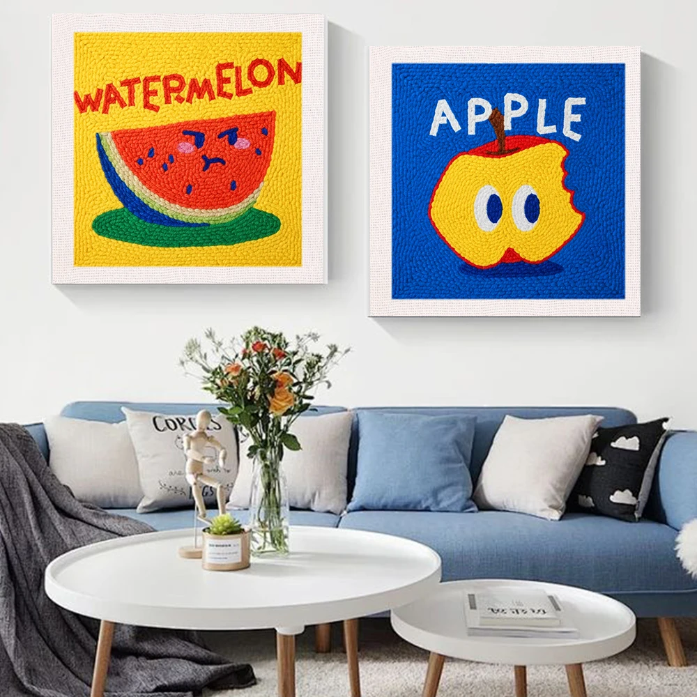 Kit de bordado con aguja perforadora de 2525cm, patrón de sandía y manzana para adultos principiantes, Kit de bordado, marco de costura artesanal