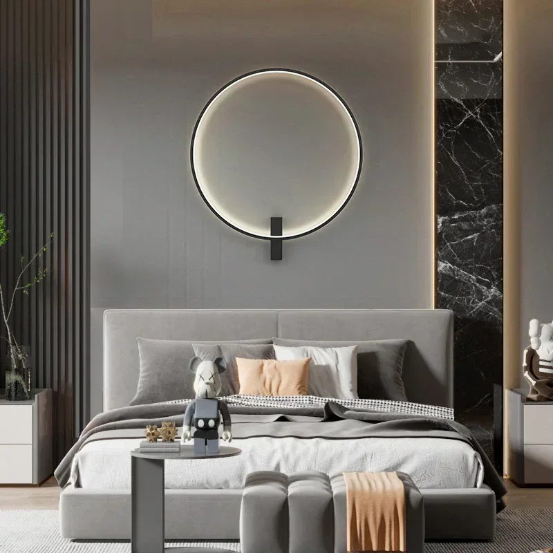 Modern LED Round Ring Lâmpada de parede, Bedroom Bedside Sconce, Living Room Sofa, Home Interior Iluminação decorativa, Big, 80 cm, 100 cm, 120cm