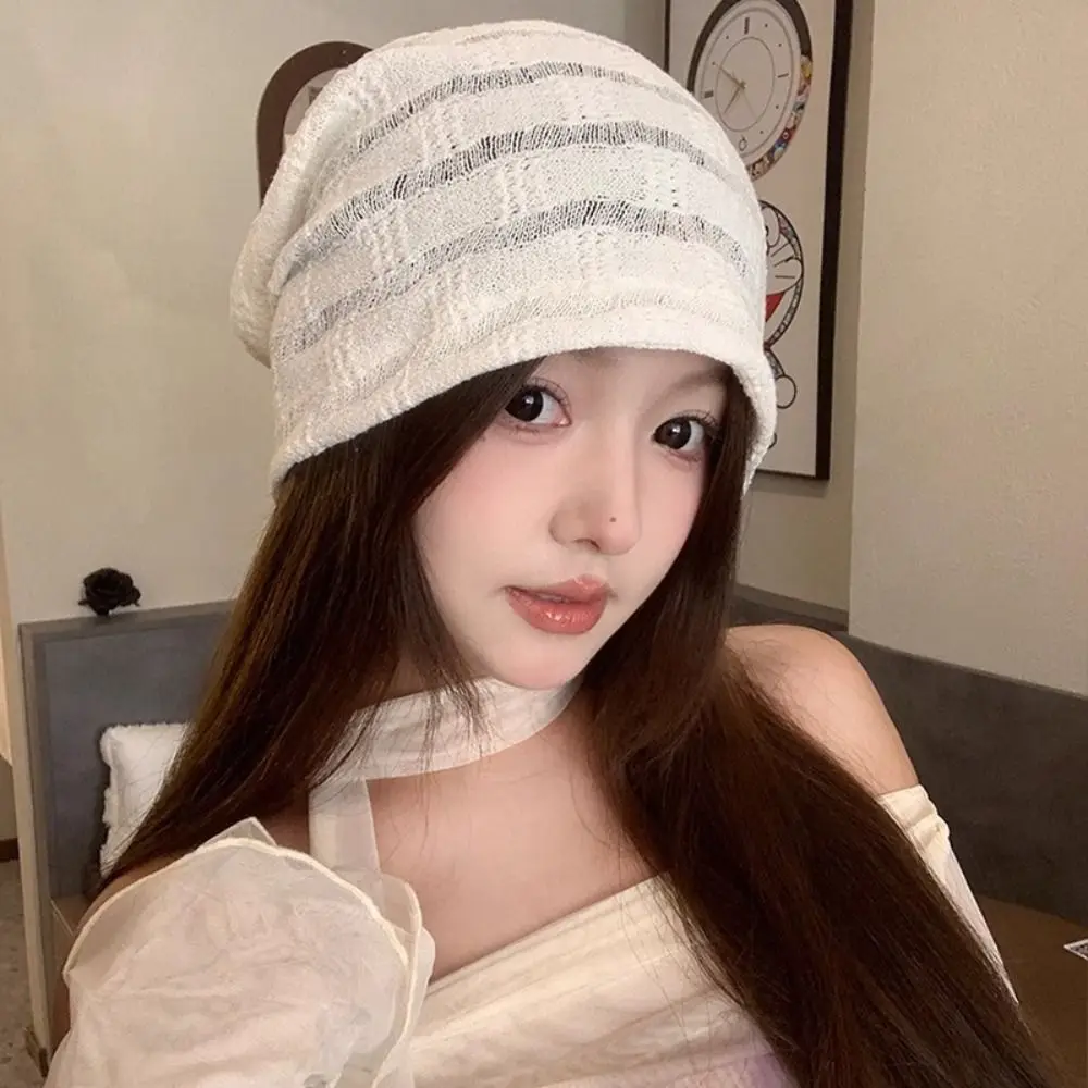 

Retro Hollow Hollow Pullover Hat Sweet Breathable Beanies Hat Thin Korean Style Knitted Hat Spring and Summer