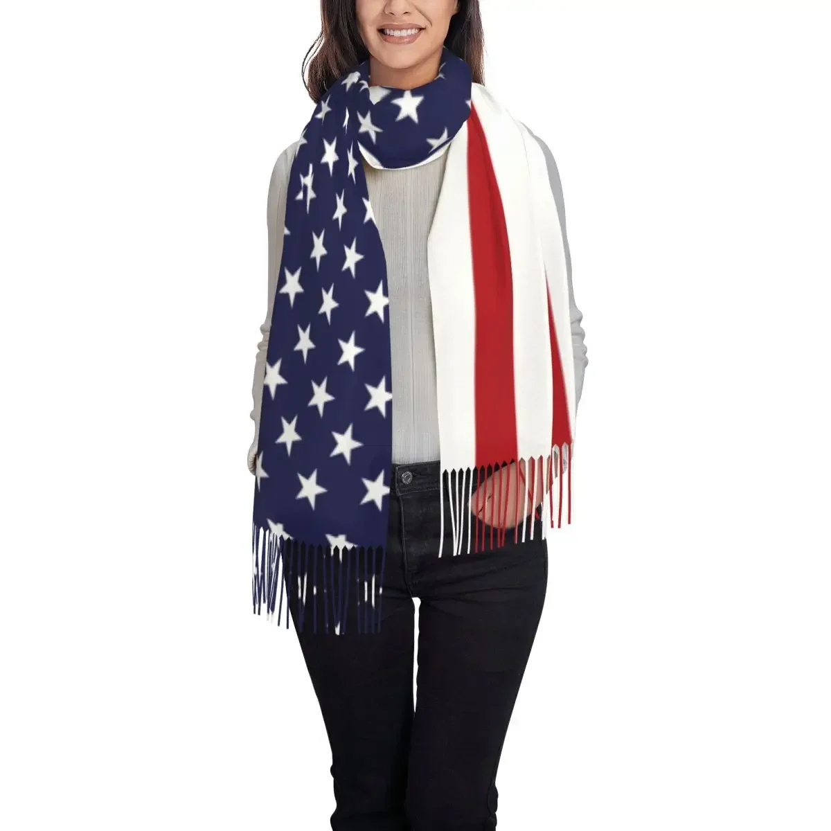 USA Flag Print Scarf American Stars And Stripes Warm Shawls and Wraps Tassel Men Women Casual Scarves Wraps Winter Bufanda Mujer