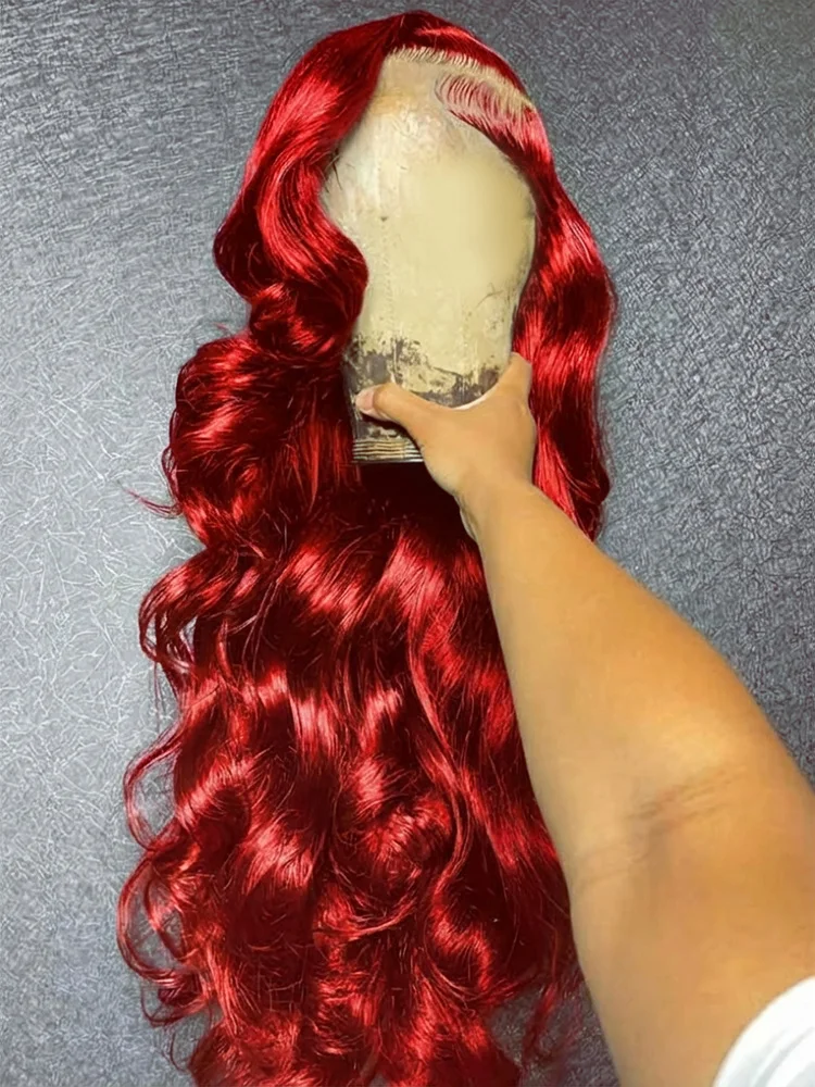 

Парик из натуральных волос с HD-кружевом 13x4, 250 плотности, красный, с эффектом Body Wave, с цветными прядями и детским волосом, для женщин