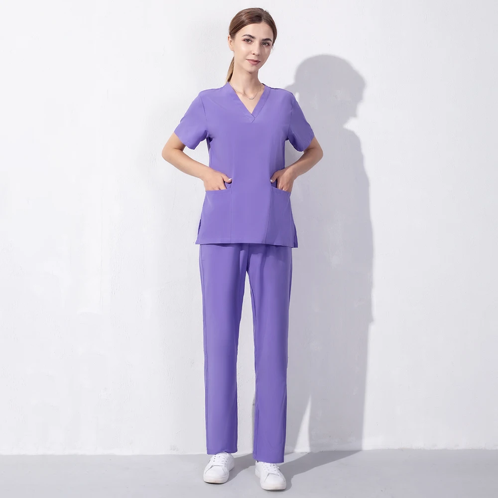 Scrub da donna all'ingrosso manica corta scollo a v Carer Set infermiere uniformi da uomo salone di bellezza uniforme da lavoro Pet Shop abbigliamento da lavoro per la pulizia