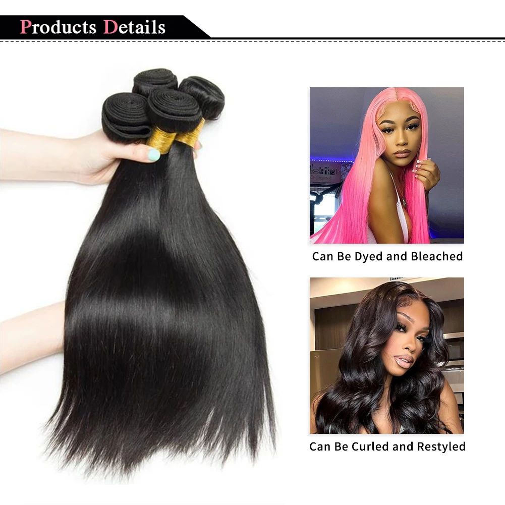 الخام عذراء غير المجهزة حزم مستقيمة الشعر البشري 3/6 قطعة 100% الشعر البشري البرازيلي شعر طبيعي مفرود حزم ملحقات #4