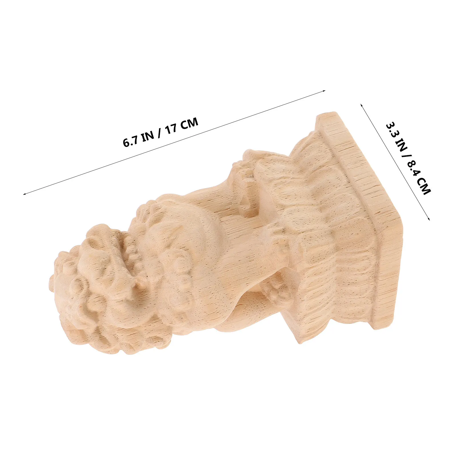 Unpainted Wood Carved Lion Sculpture Guardian for Garden Bridge Decor Micro Landscape Animal Ornament Miniature