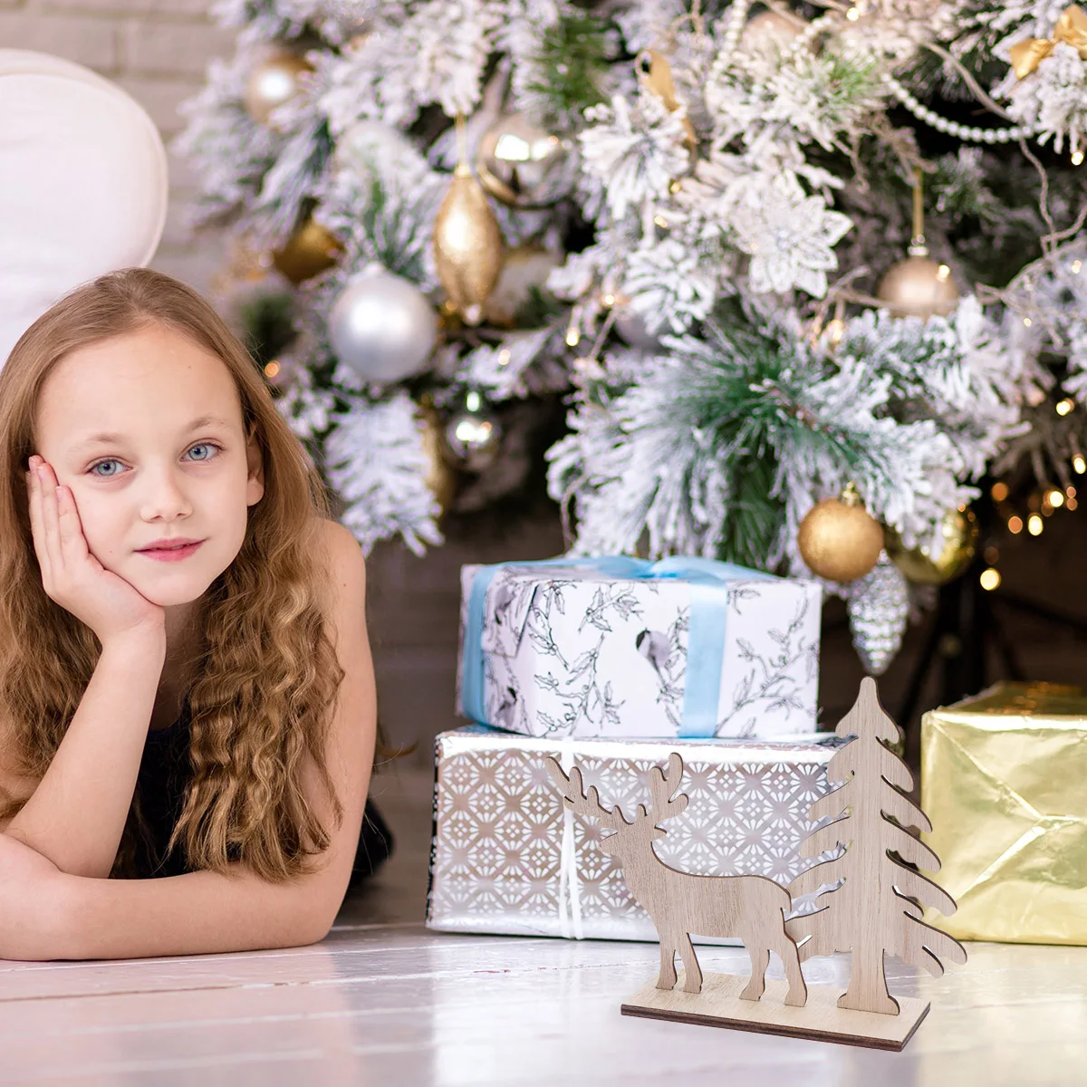 

Wooden Christmas Deer Decoration Creative DIY Craft for Home Office Store Festive Atmosphere Wooden Xmas Ornament