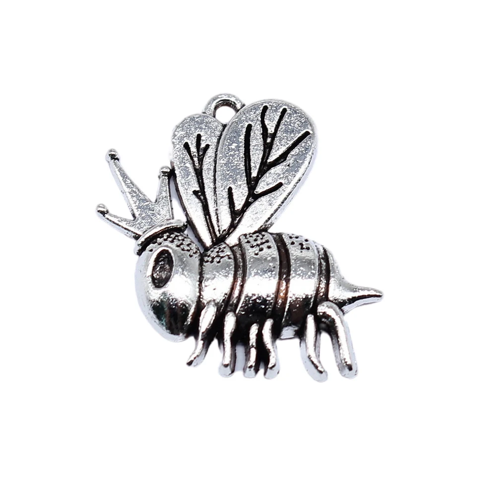 10pcs/lot 20x19mm bee Charms For Jewelry Making Antique Silver Color 0.79x0.75inch