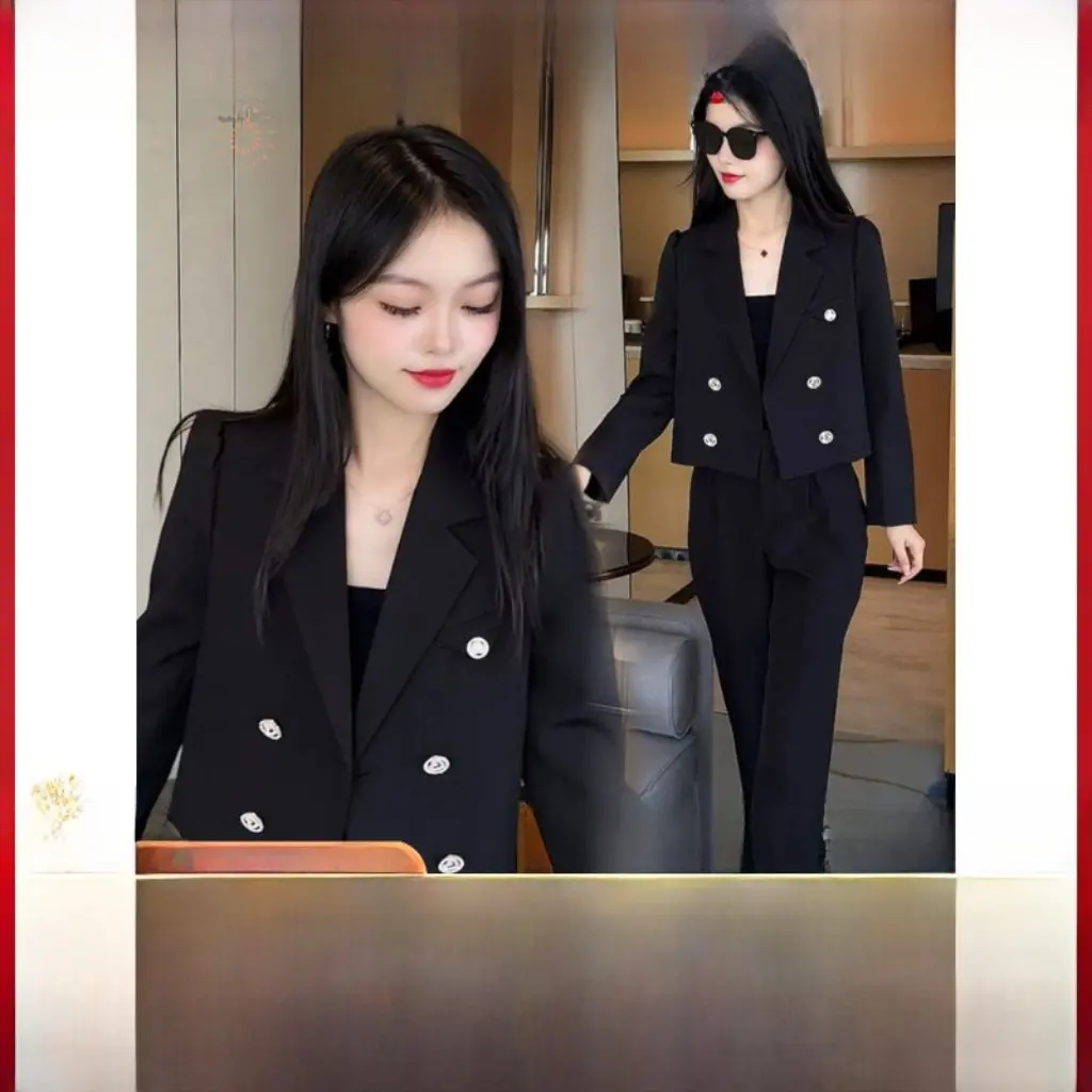 

Women's Long Sleeve Suit Jacket Spring Autumn Fashionable Small Design with Matching Pants for Casual Occasions