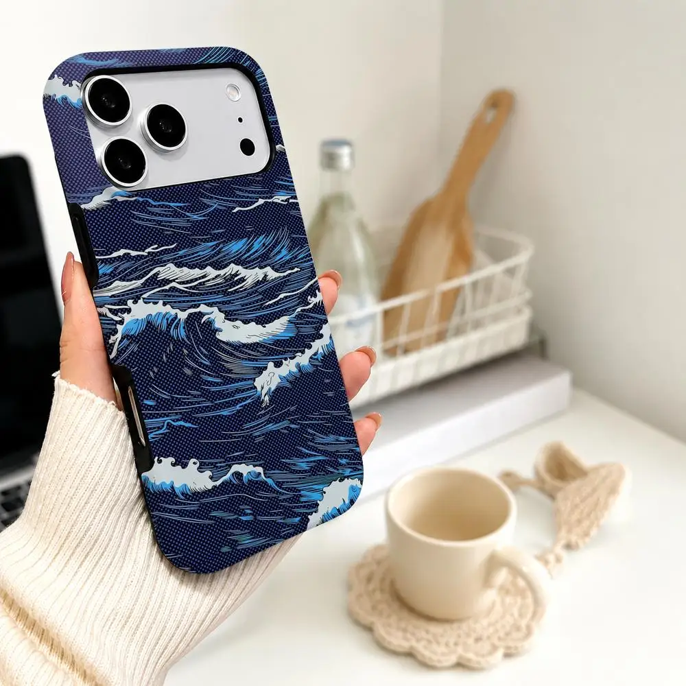 Luxury Carbon Fiber Sea Wave Texture Magsafe Phone Case For iPhone 16 Pro Max 15 Plus 14 13 12 Mini Thin Shockproof Cover view 2