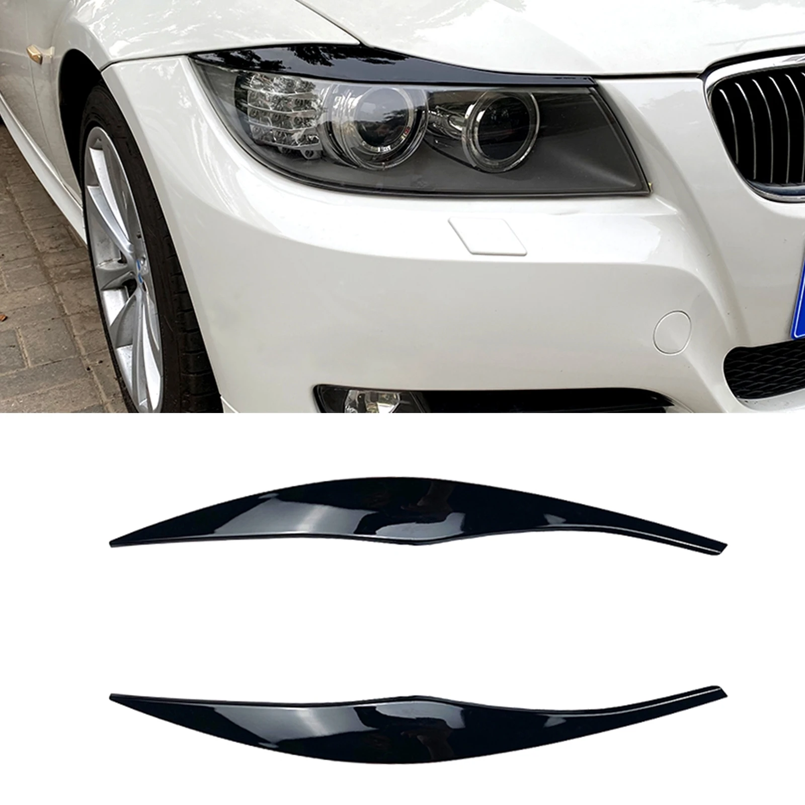 

Headlight Eyebrow Trim For BMW 3 Seires E90 E91 2005-12 Gloss Black/Carbon Fiber Look Front Head Light Lamp Brow Headlamp Eyelid