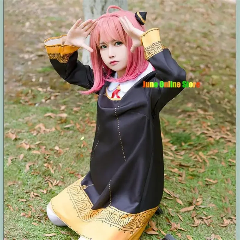 Disfraz de cosplay de Anime espía X familiar Anya forger, vestido negro para niños y adultos, vestido Kawaii para niñas y mujeres, peluca rosa, trajes de juego de rol para fiesta