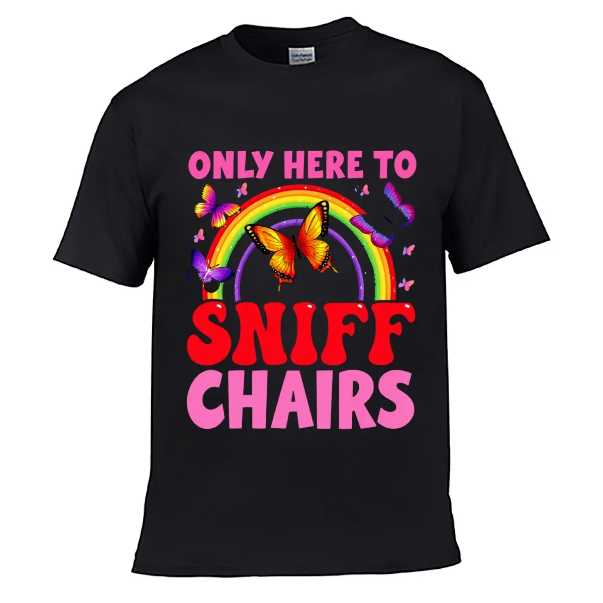 Only Here To Sniff Chairs Rainbow Butterfly Graphic short-sleeved T-shirt Casual Tee