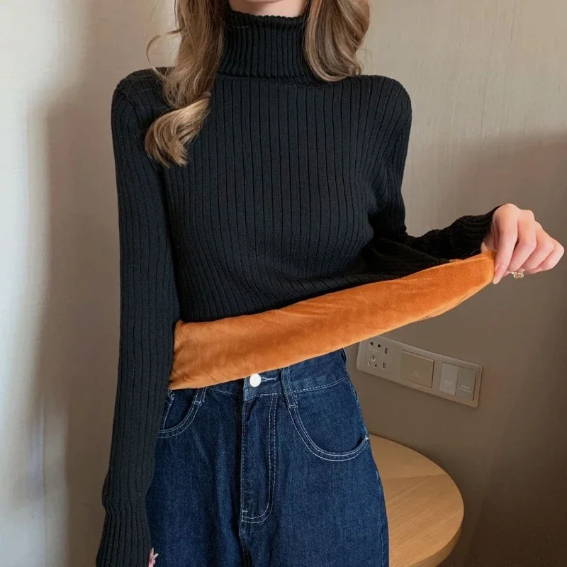 Solid Sweaters Women Slim Minimalist Turtleneck Advanced Autumn Winter Stretchy Tender Lounge Temperament Versatile Popular Ins