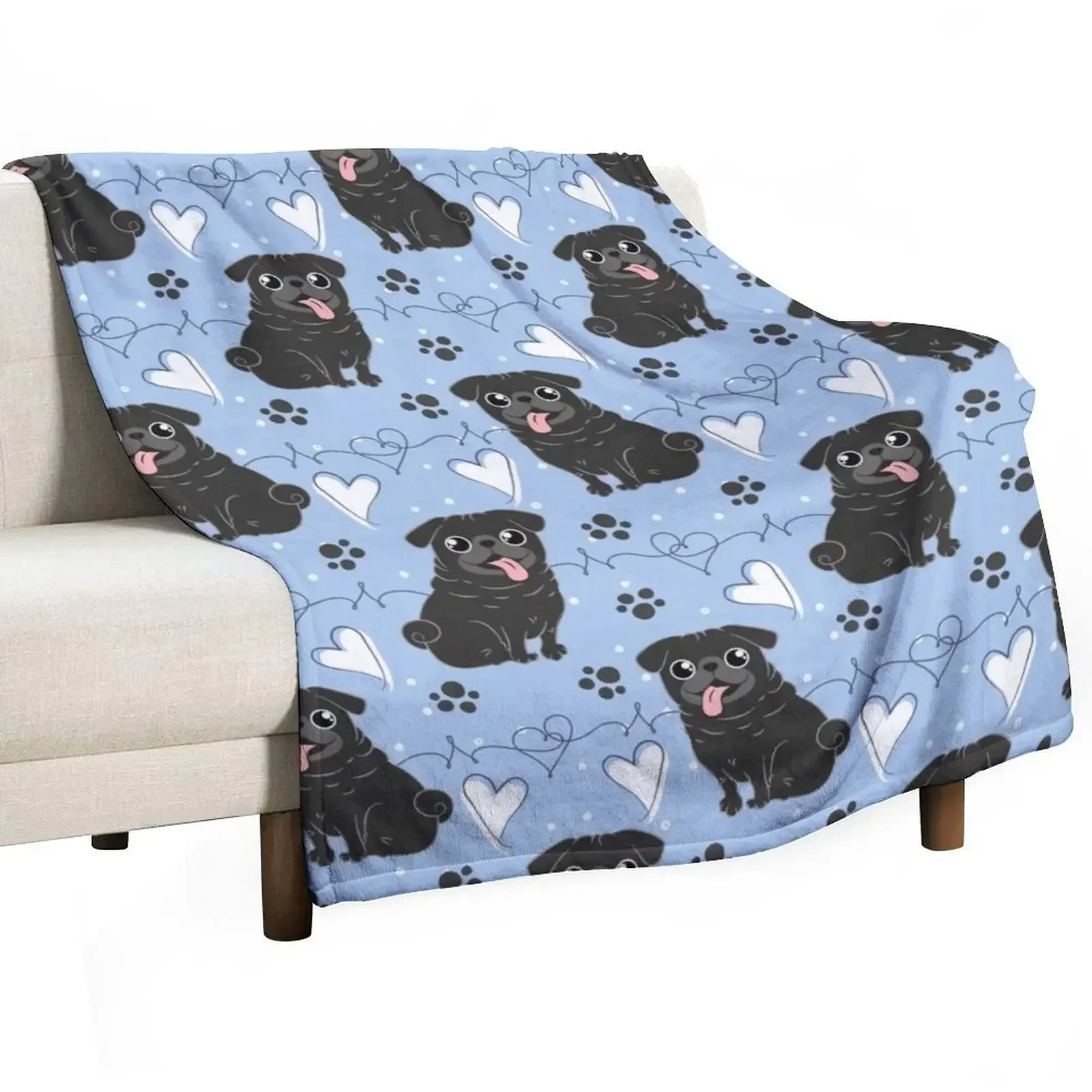 

LOVE Black Pug Throw Blanket halloween Cute Plaid Blankets