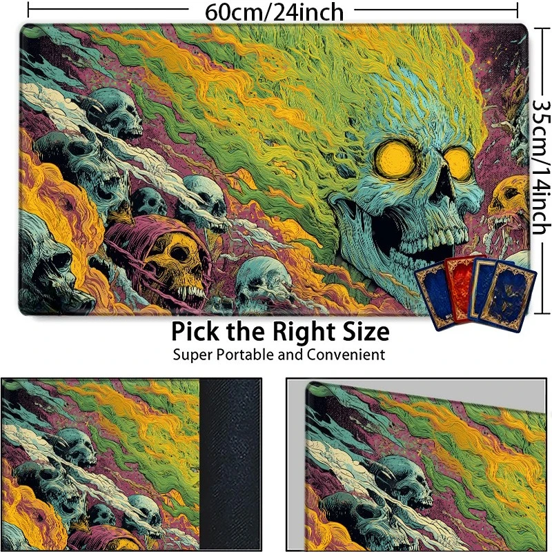 Psychedelic Skull Threat of Inferno Halo TCG Game Mat Tablecloth Suitable for Collectible Card Games (CCG/TCG) Compatible