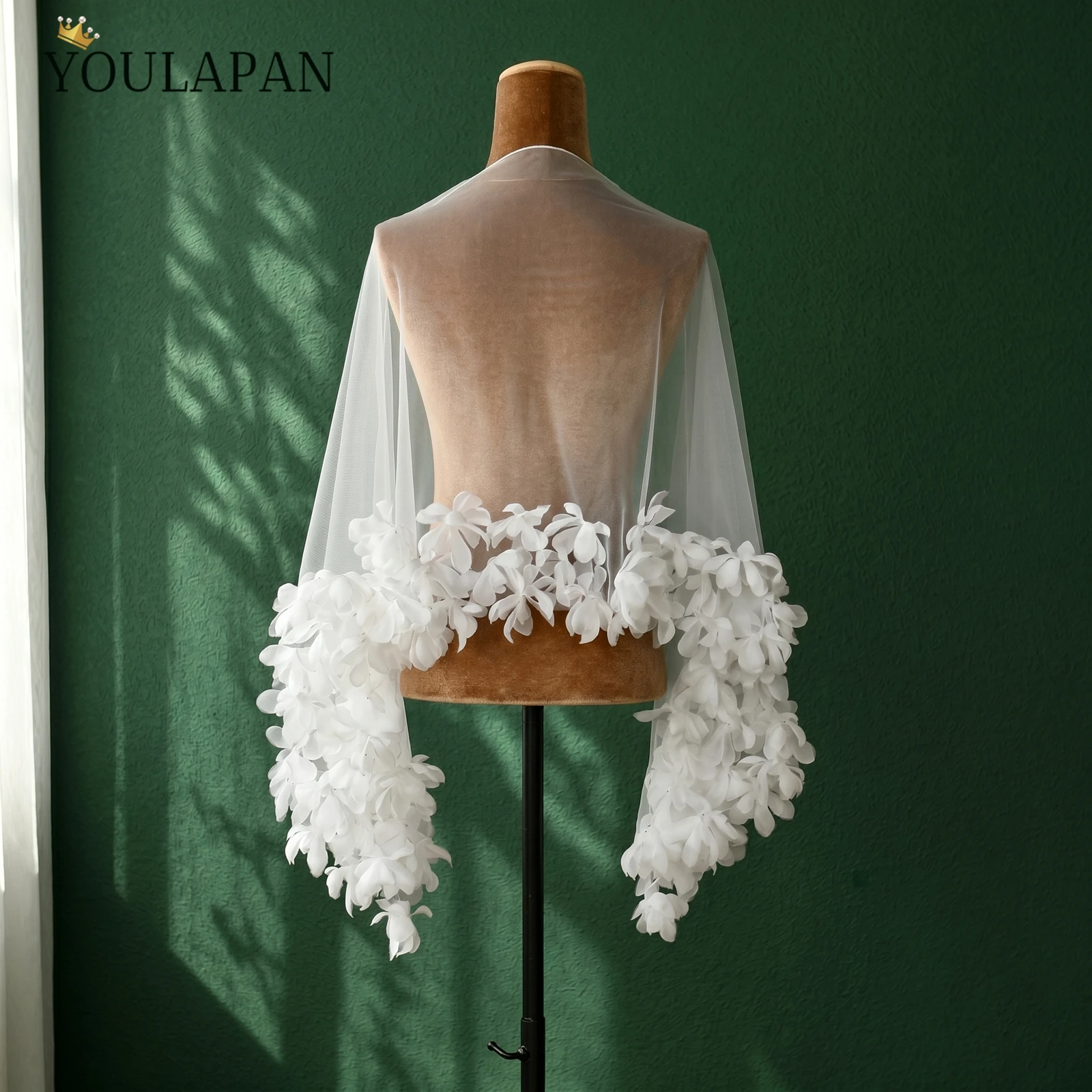 TOPQUEEN MG20 Brautschal mit Blumenrand, Tüll, Damen-Bolero, Brautjacke, Hochzeitsschleier, Capa Boda Novia, DIY, anpassbar – Detail 3