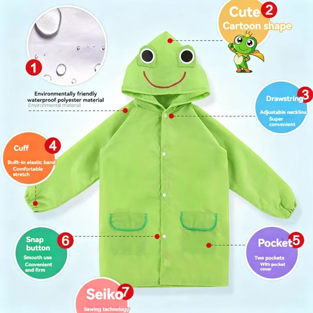 Boys Girls Rain Coat with Pocket Cartoon Animal Raincoat Kids Stylish Waterproof Rain Jacket Toddler Children Rain Poncho view 3