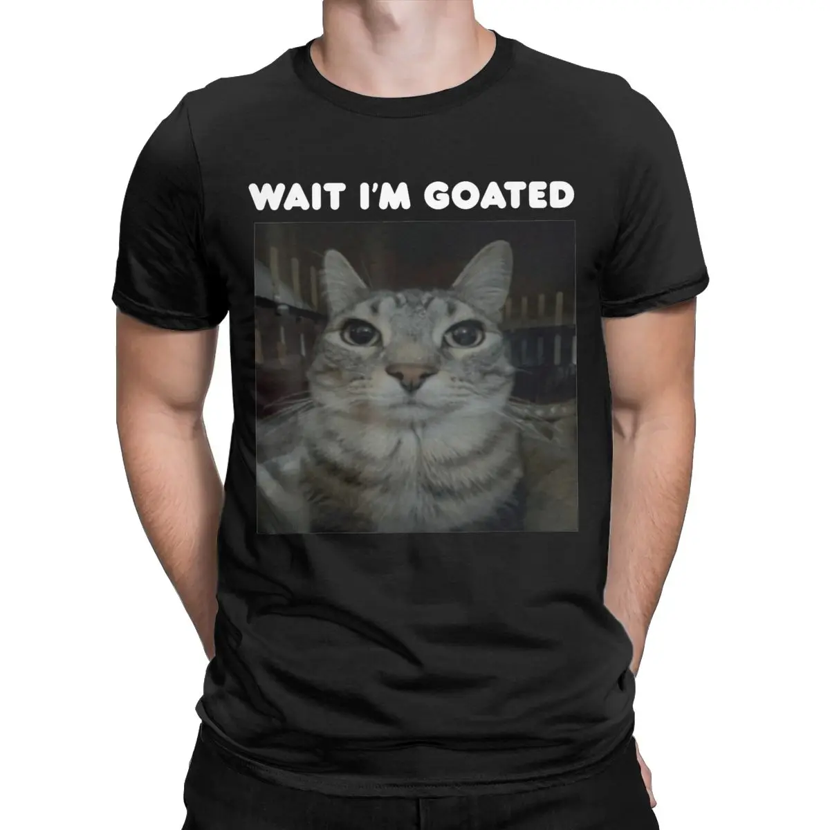 Men\'s Wait I\'m Goated Meme Cat T Shirts 100% Cotton Clothes Funny Short Sleeve Round Collar Tees New Arrival T-Shirt