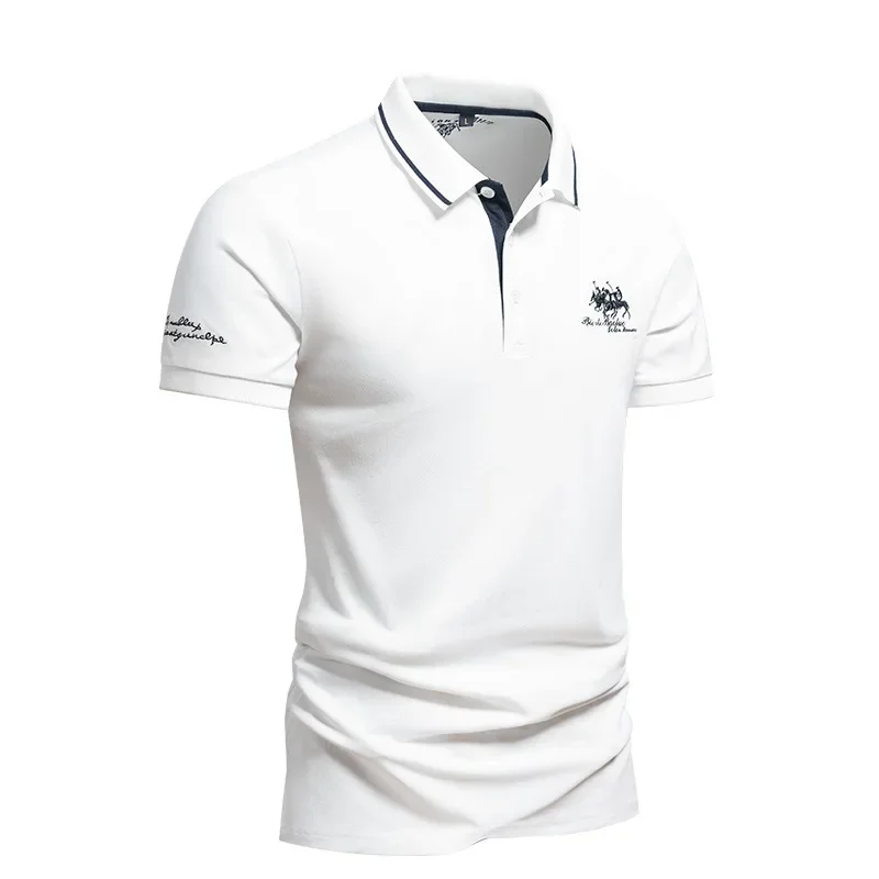 Nowe męskie haftowane koszulki polo letnia koszulka z krótkim rękawem Casual kołnierzyk z klapami lekkie t-shirty męskie oddychające topy Homme