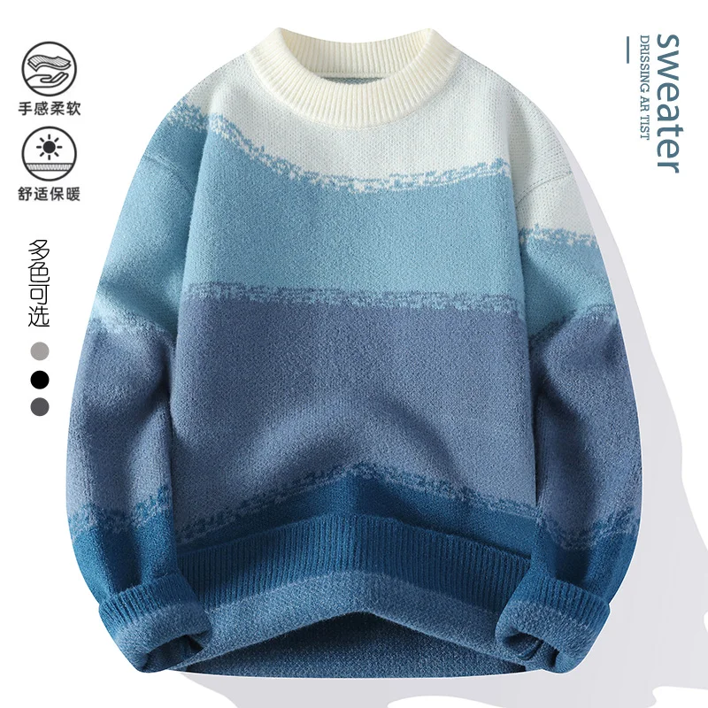 

2024 autumn and winter Men's Fashion casual Sweaters slim fit Men sweater male Thicken Warm wool pullovers full size M-4XL