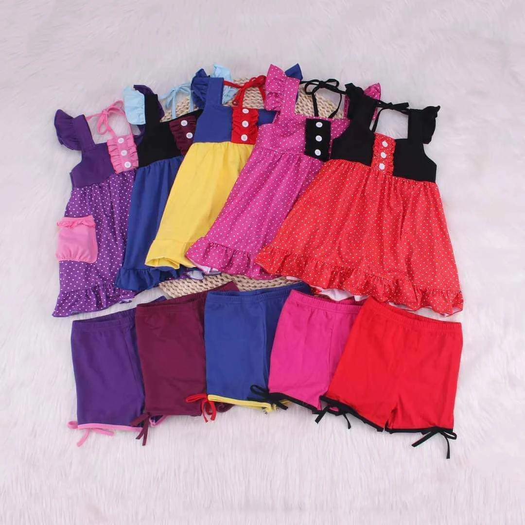 

GSSO0970 Wholesale baby girls clothes Red lace purple green flying sleeve shorts suit Summer Boutique sets clothes for girls