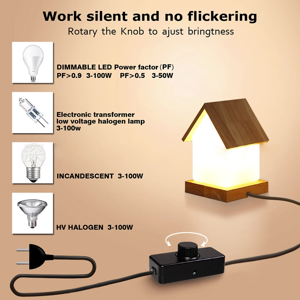 1PC Inline LED Dimmer Switch Built-in Rotary ON/OFF & Knob Control Adjustable LED Dimmer 220-240V Lights Switch Lighting Button