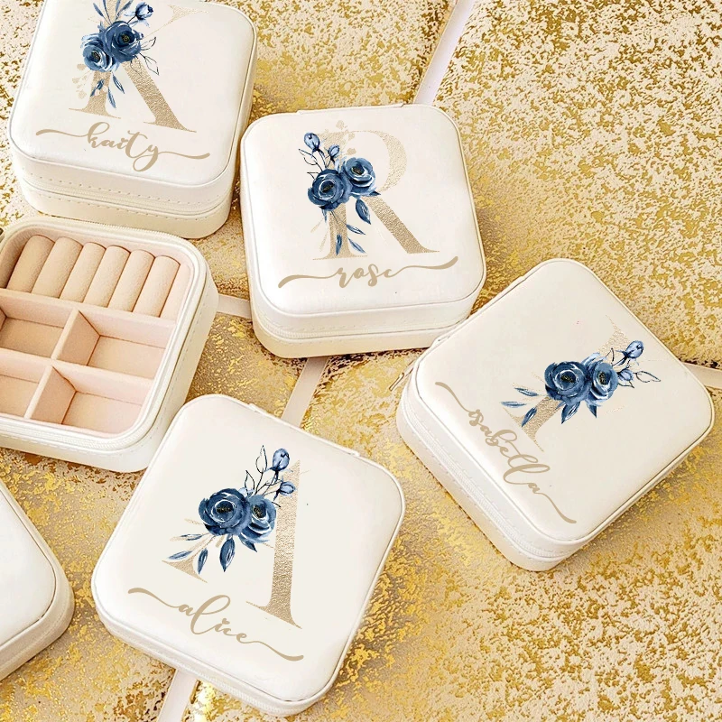 Personalized Custom Name Jewelry Box Ring Boxes Travel Girls Jewellery Case Bridesmaid Proposal Birthday Valentine Gifts for Her