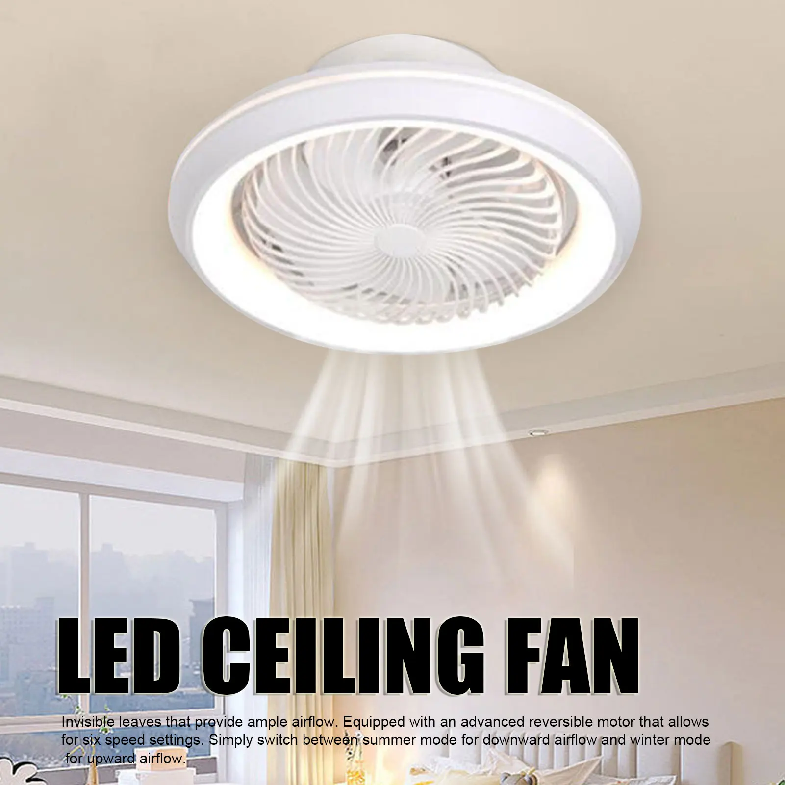 

Enclosed Ceiling Fan with LED Light 6 Speed Dimmable Remote Control Ceiling Fan Light for Bedroom Living Room Ceiling Fan Light