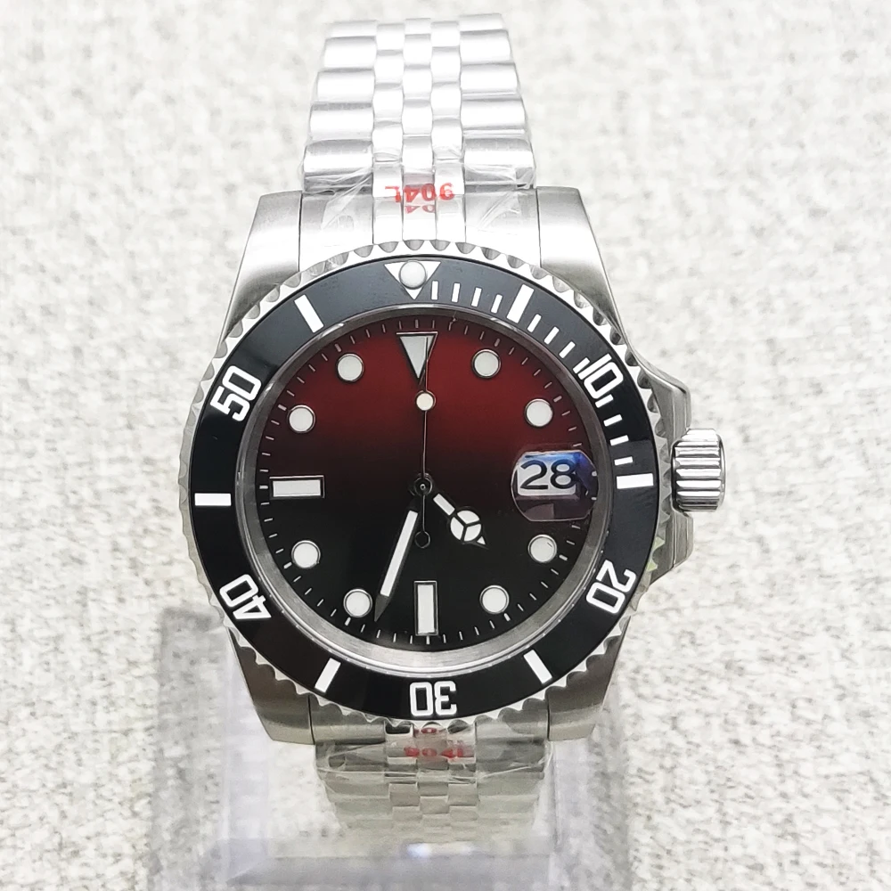 

Red 40mm Diver Retro watch For NH35 Automatic Movement 5ATM Waterproof Sapphire Glass NO logo Luminous Dial