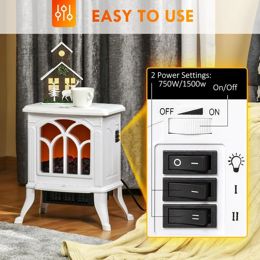 17 موقد كهربائي قائم بذاته مع سجلات واقعية وتأثير لهب لغرفة المعيشة أو غرفة النوم مجموعة طاقة مزدوجة للتدفئة #4