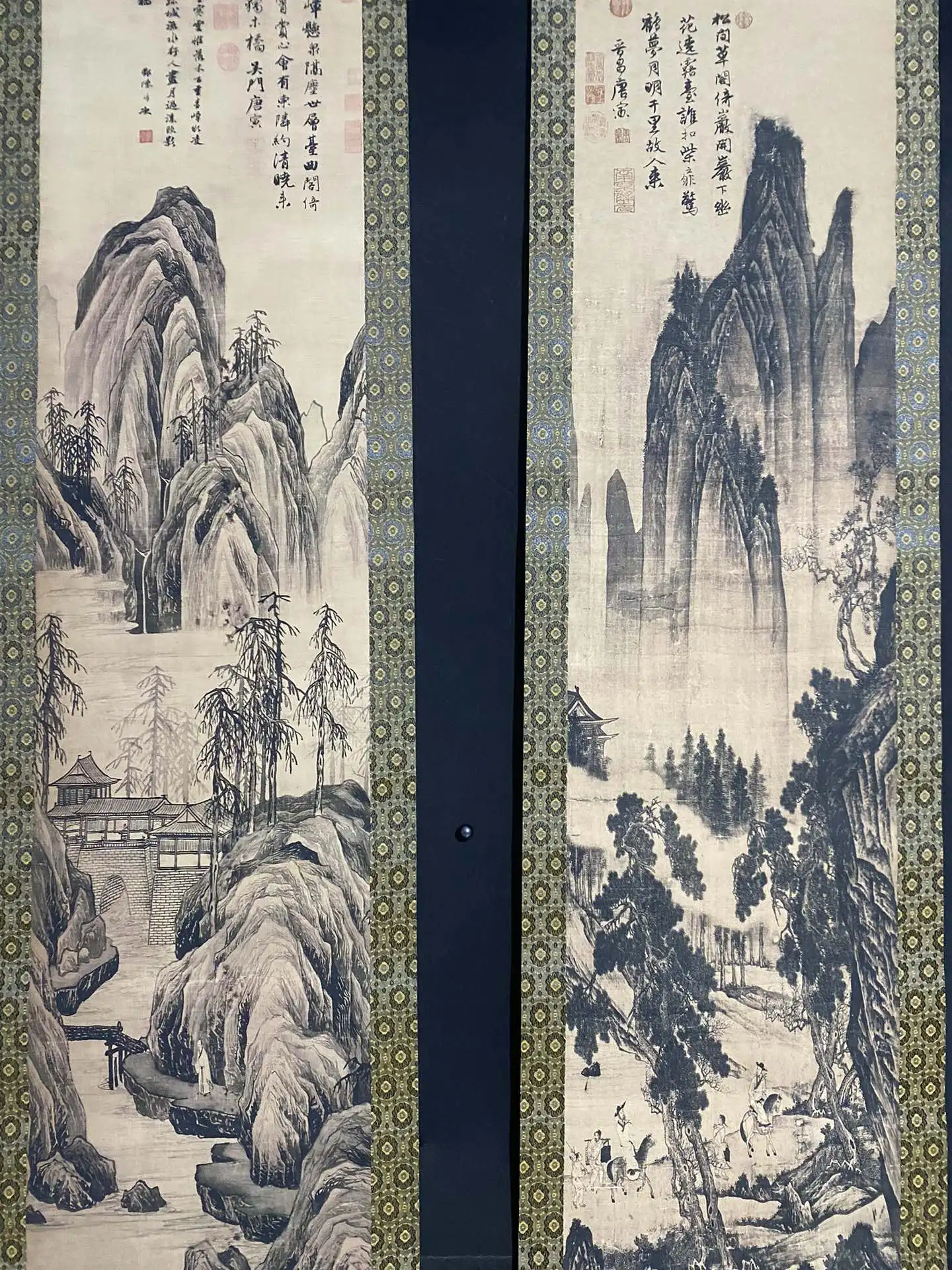 Old Chinese hand-painted long scroll,  Landscape Painting Scroll,4 pieces/pack, free shipping#202501-206