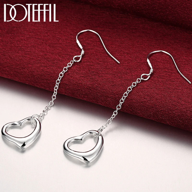 

DOTEFFIL 925 Sterling Silver Heart Long Drop Earrings For Woman Wedding Engagement Party Fashion Charm Jewelry