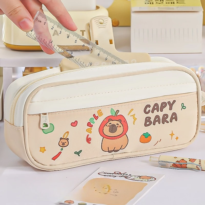 Pen Bag Double Strand Color Matching Cute Style Large Capacity Portable and Multi Layered Stationery Bag