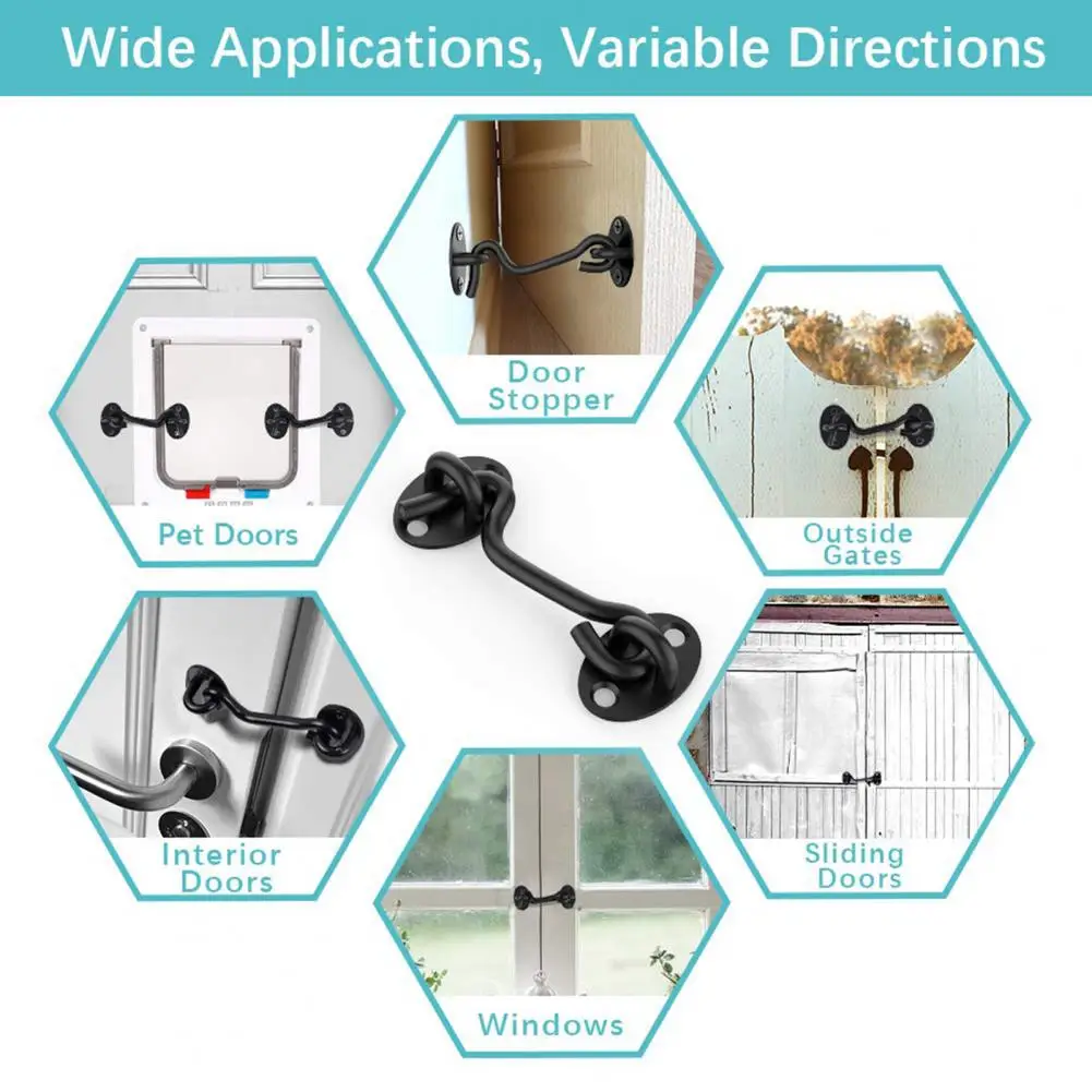 Rust-resistant Door Lock, Gate Latch, Easy Installation Kit for Closet Cabinet, Sliding Doors, Privacy Hooks, Hardware Set