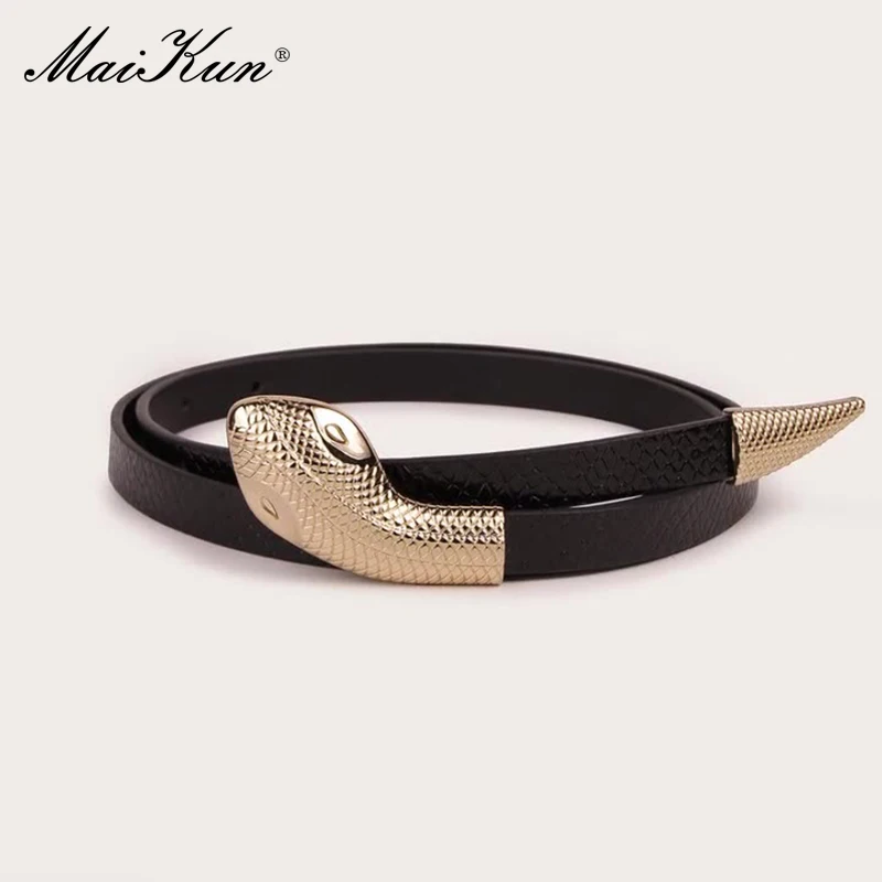 Maikun Snake Buckle Belt For Women Black Mirror Patent Leather Snake Pattern Belt Fashion Exquisite Women's Faux Leather Belt